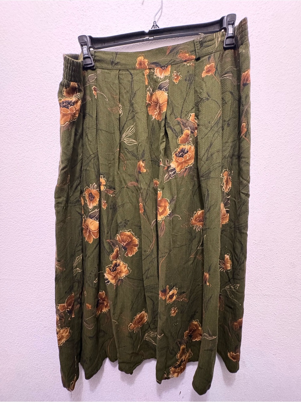 Olive Green Floral Maxi Skirt